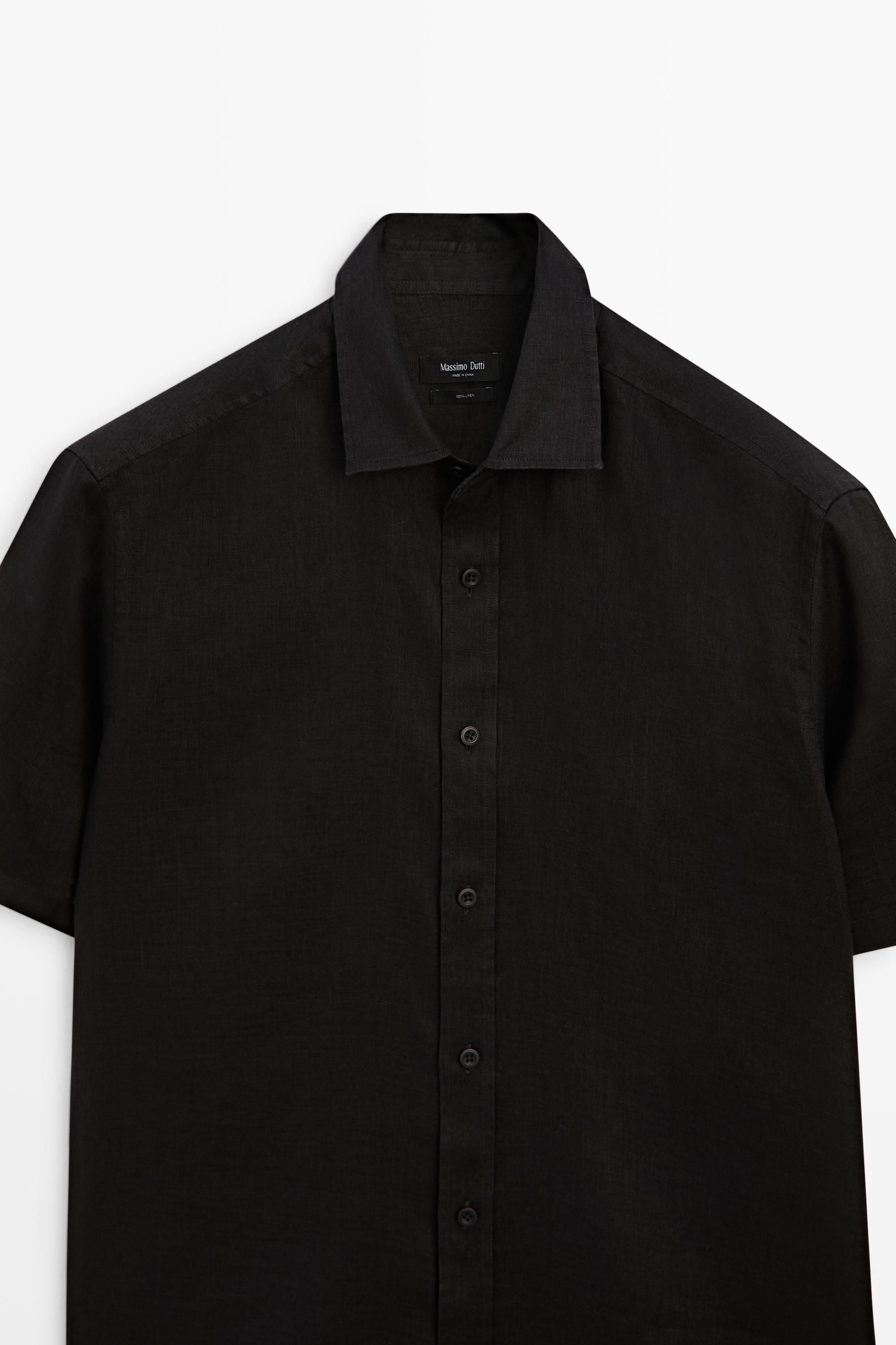 Regular fit 100% linen short sleeve shirt